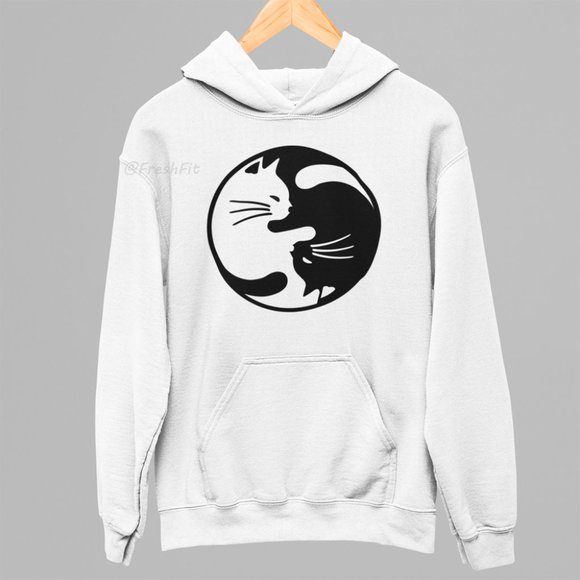 Other - 🆕Yin Yang Cats White Fleece Pullover Hoodie Sweatshirt